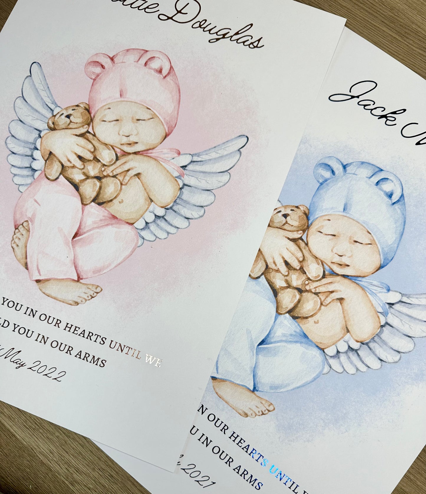 Angel Baby With Bear Foil Print- PRINT ONLY
