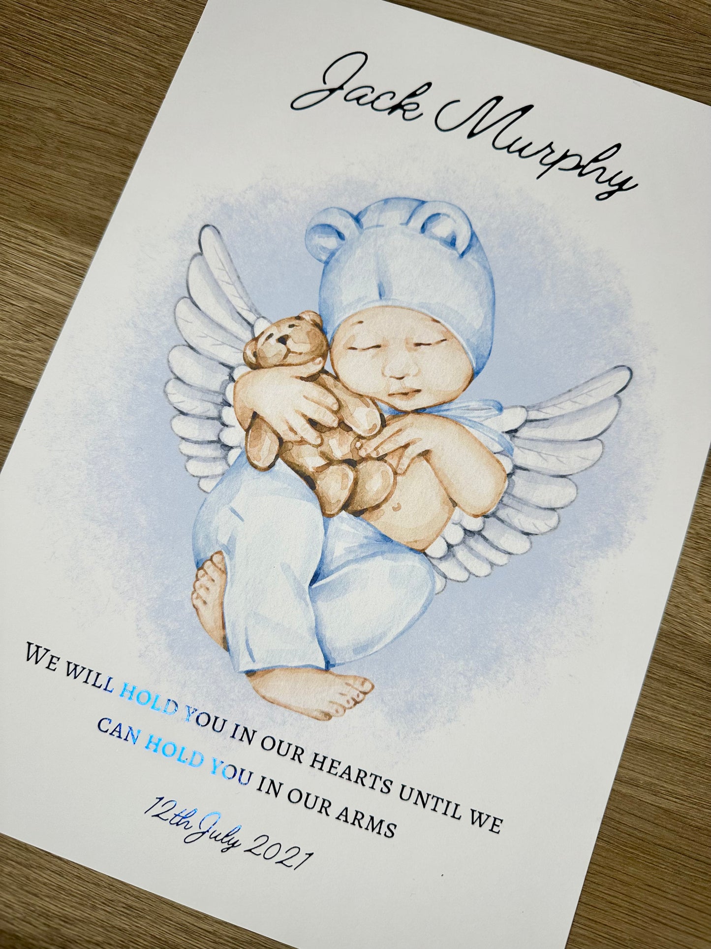 Angel Baby With Bear Foil Print- PRINT ONLY